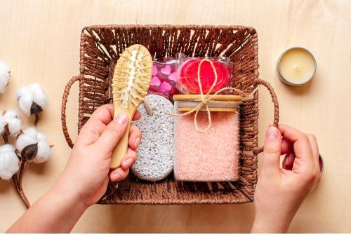 Person packing a self care set