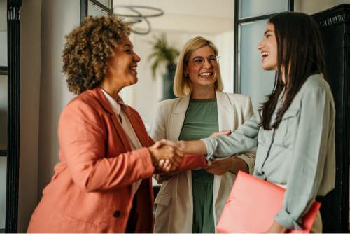 Girl shaking hands with a professional