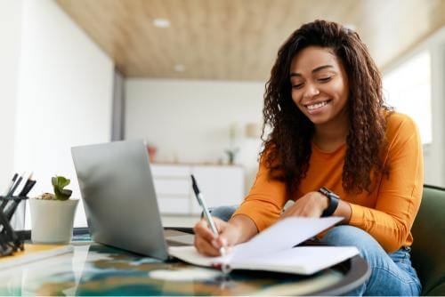 Girl studying in her student accommodation