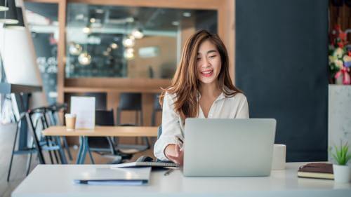 Girl attending an online meeting