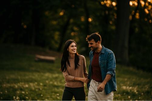 two people walking in the park
